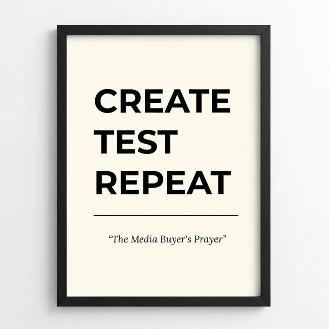 Create. Test. Repeat. | Framed Wall Art for Media Buyers, Agencies