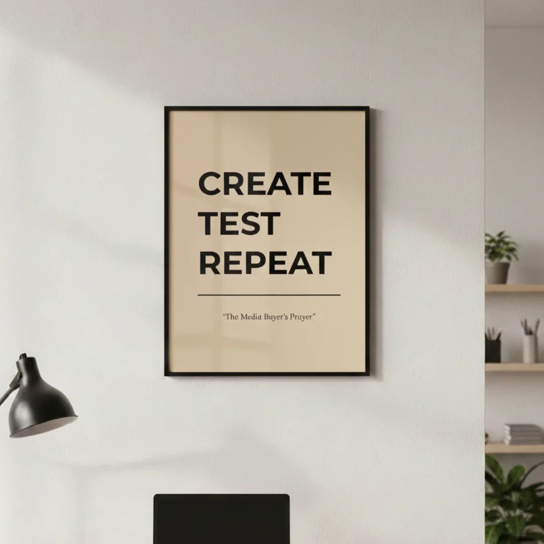 Create. Test. Repeat. | Framed Wall Art for Media Buyers, Agencies