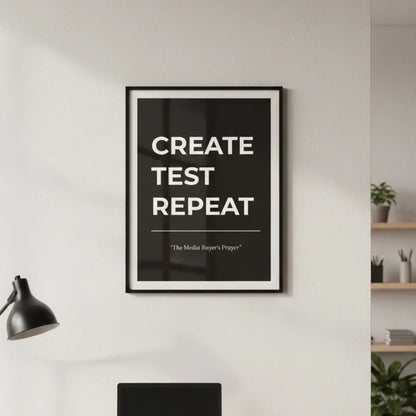 Create. Test. Repeat. | Framed Wall Art for Media Buyers, Agencies