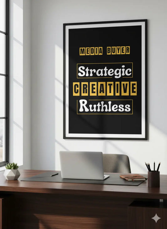 Media Buyer: Strategic. Creative. Ruthless. | Framed Wall Art for Media Buyers, Agencies