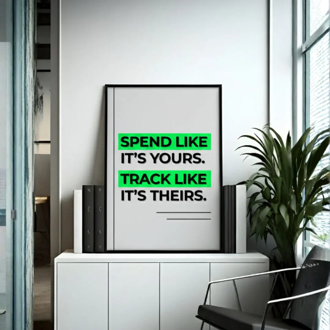 Spend Like It's Yours. Track Like It's Theirs. | Framed Wall Art for Media Buyers, Agencies