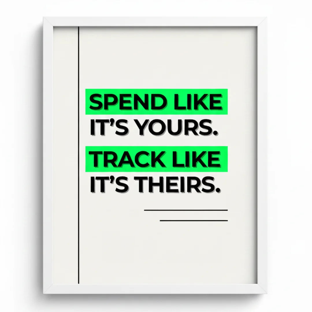Spend Like It's Yours. Track Like It's Theirs. | Framed Wall Art for Media Buyers, Agencies