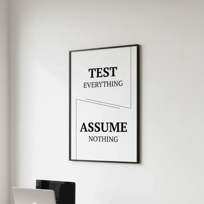 Test Everything. Assume Nothing. | Framed Wall Art for Media Buyers, Agencies