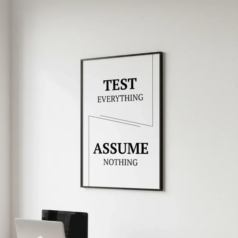 Test Everything. Assume Nothing. | Framed Wall Art for Media Buyers, Agencies