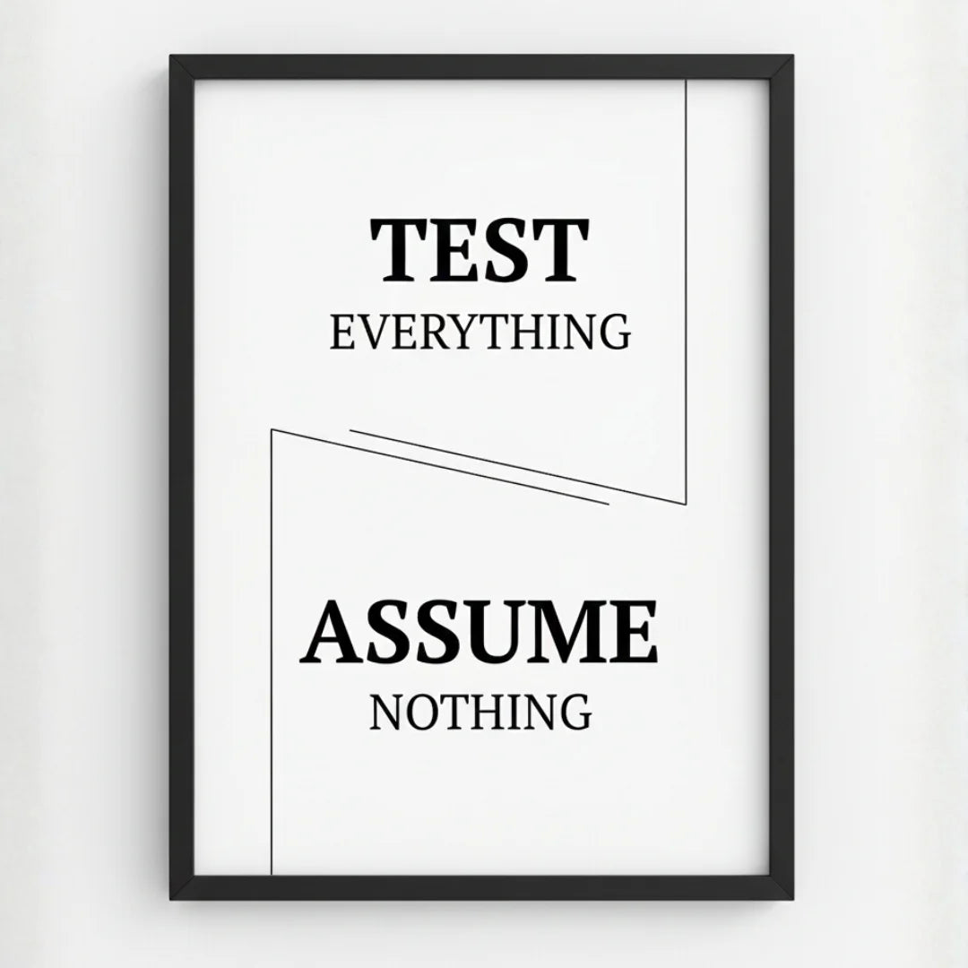 Test Everything. Assume Nothing. | Framed Wall Art for Media Buyers, Agencies