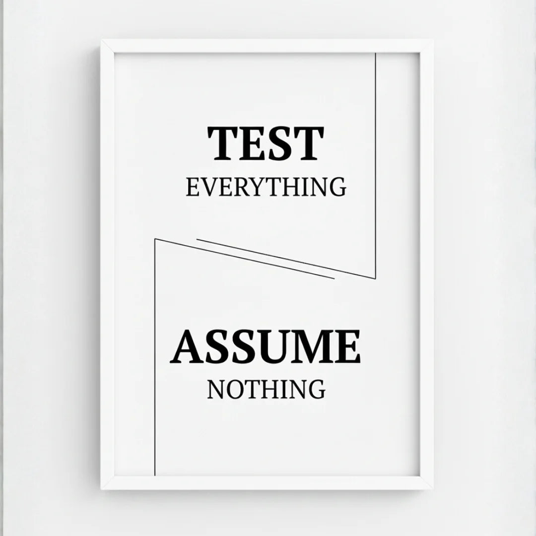 Test Everything. Assume Nothing. | Framed Wall Art for Media Buyers, Agencies