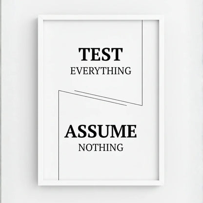 Test Everything. Assume Nothing. | Framed Wall Art for Media Buyers, Agencies